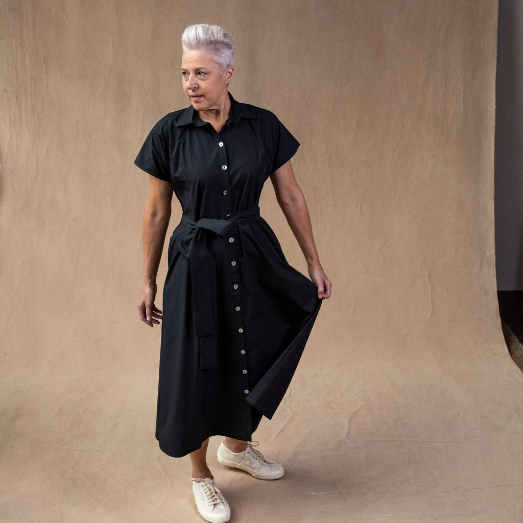 Rumi Black Cotton Shirtdress
