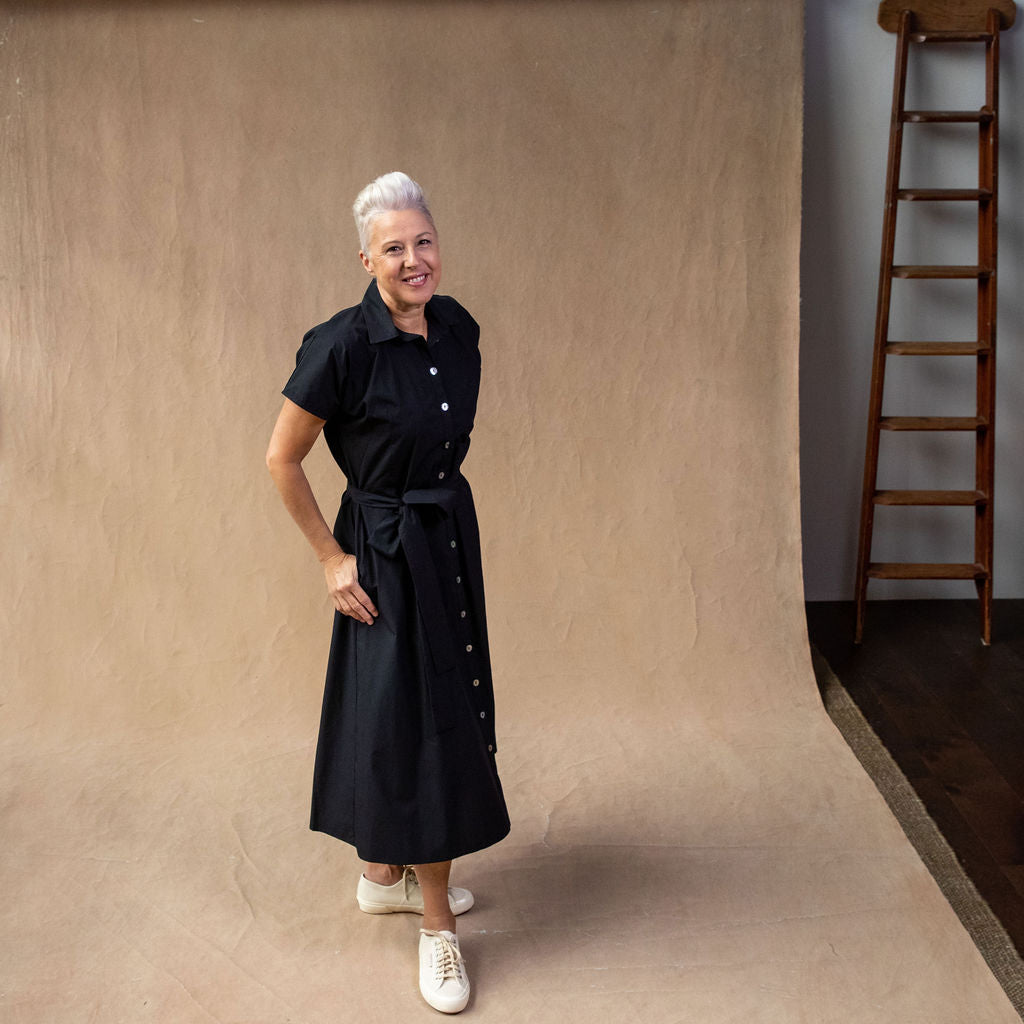 Rumi Black Cotton Shirtdress